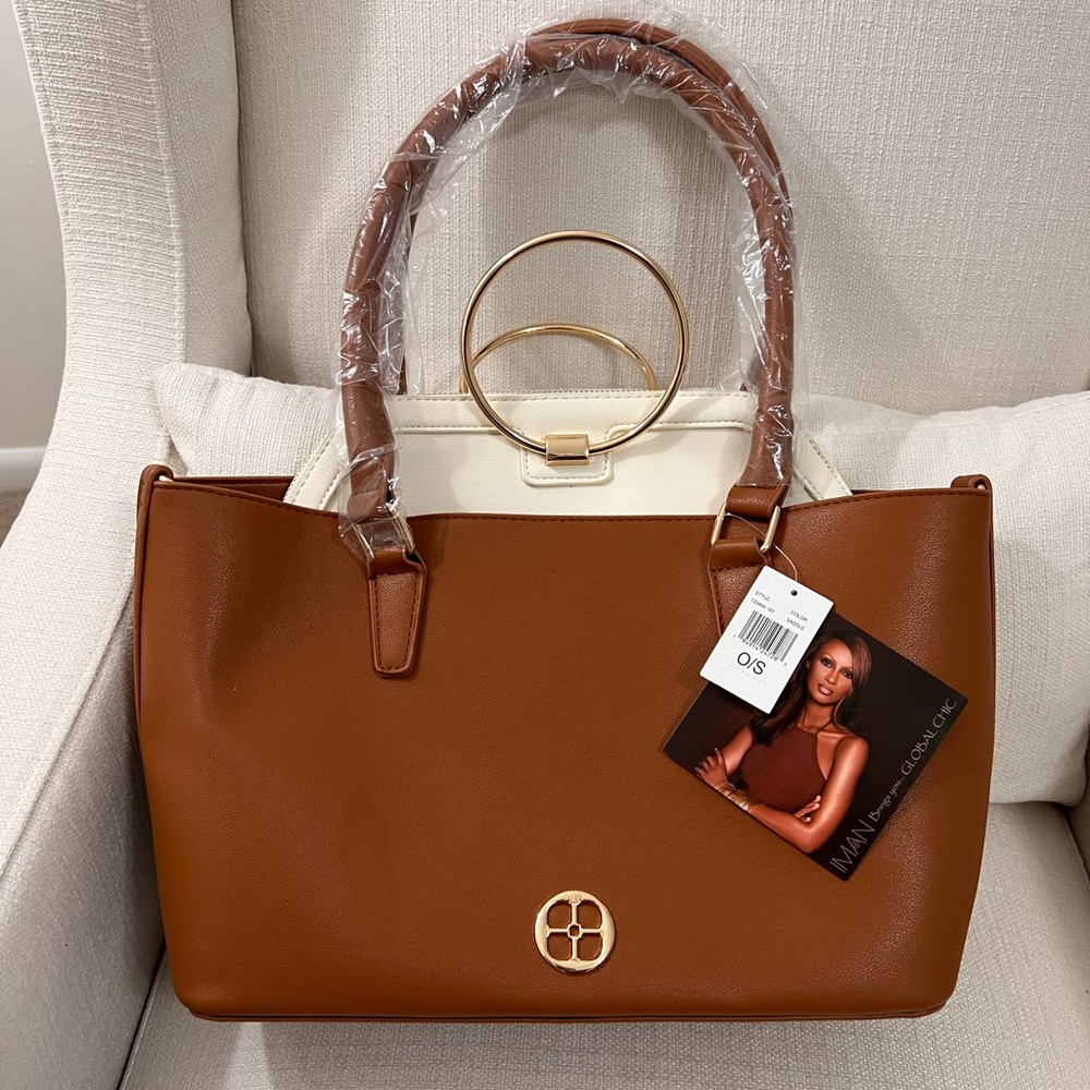 IMAN Saddle Brown purse with clutch insert